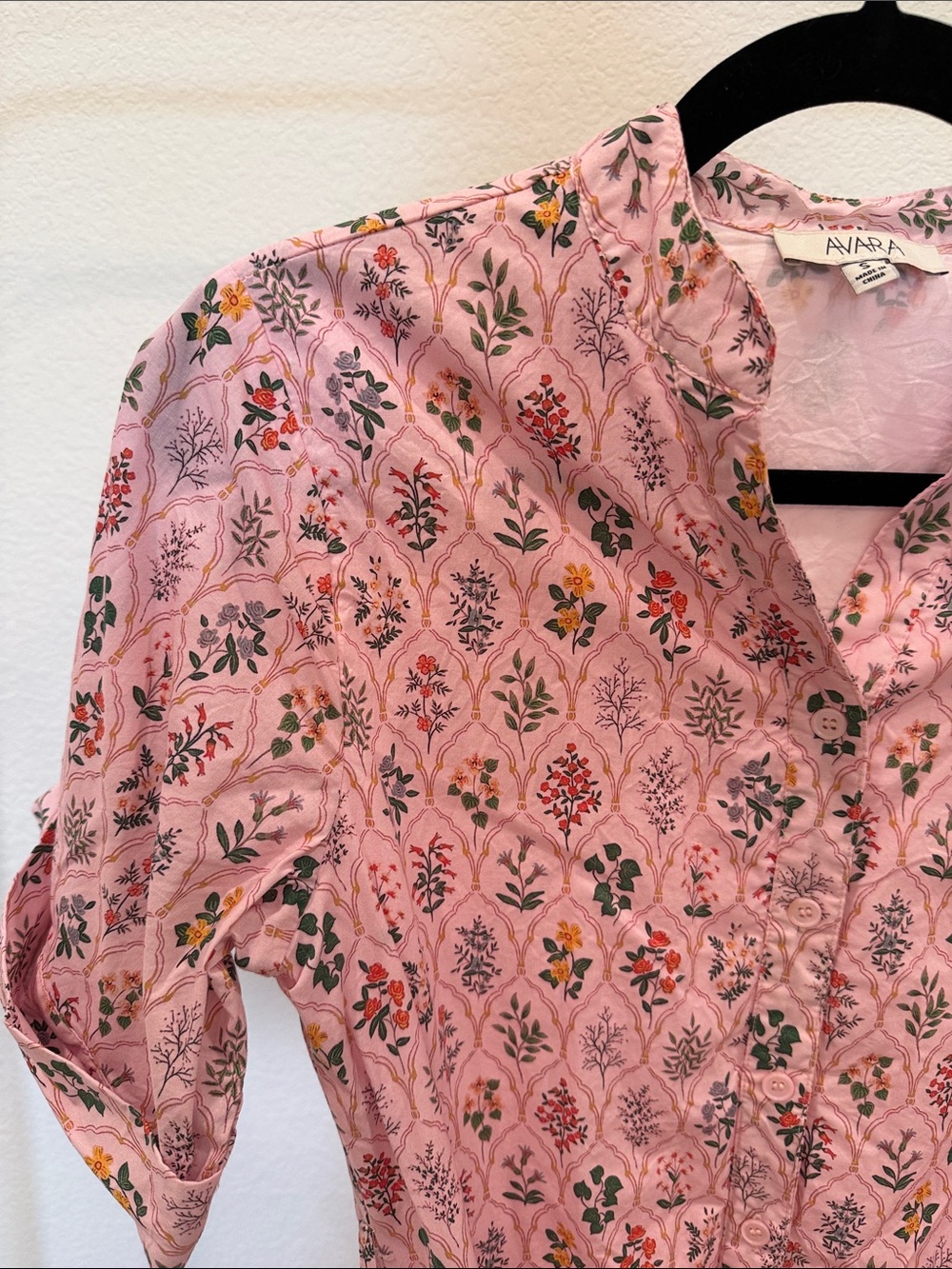 Pink Floral Button-Front Midi Dress with Tie Waist - Picture 2 of 5